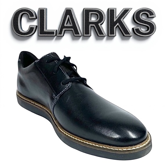 Clarks Casual Mens Oxford Black Leather Lace Up Size 11 Medium New - Picture 1 of 8